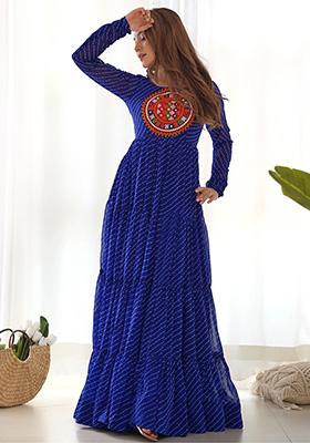Blue Printed Georgette Anarkali Set