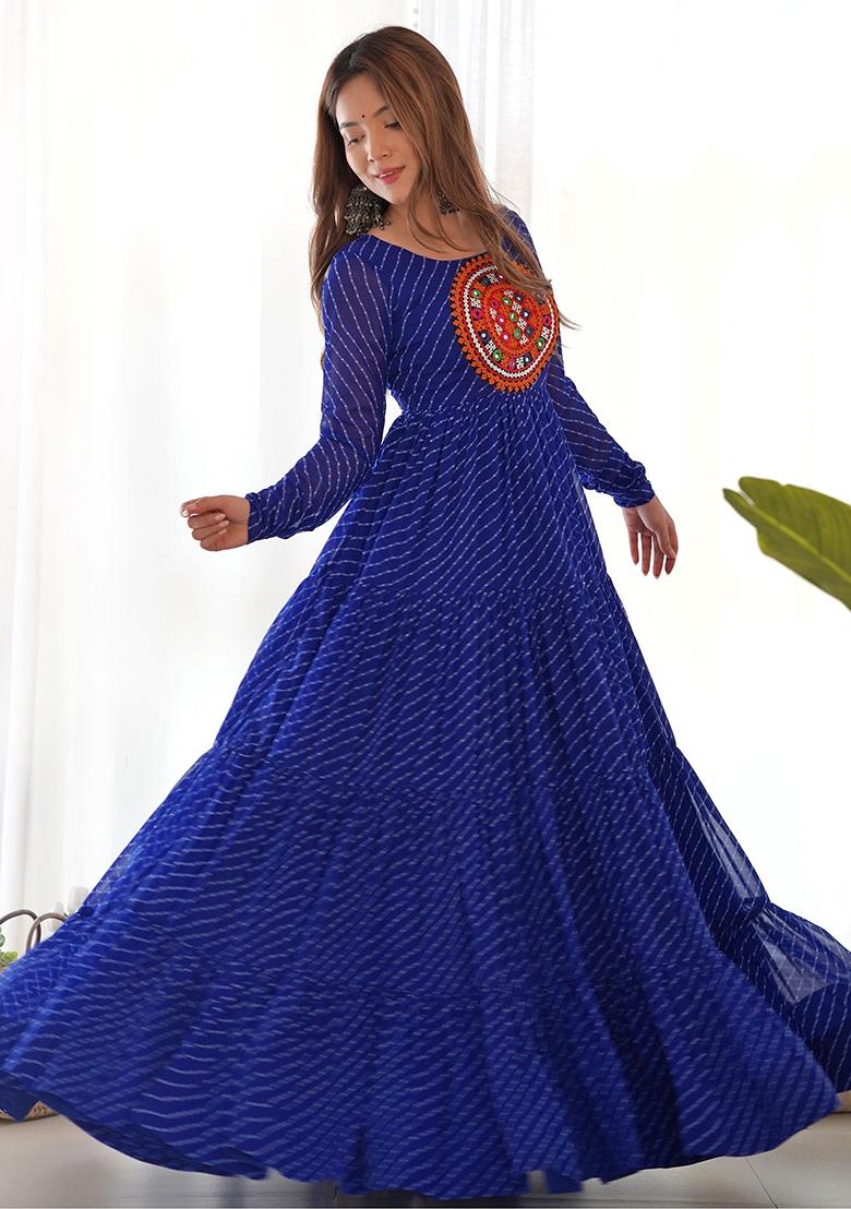 Blue Printed Georgette Anarkali Set