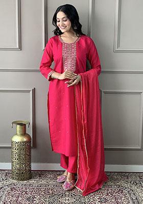 Pink Embroidered Silk Kurta Set