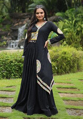 Black Embroidered Rayon Anarkali Set