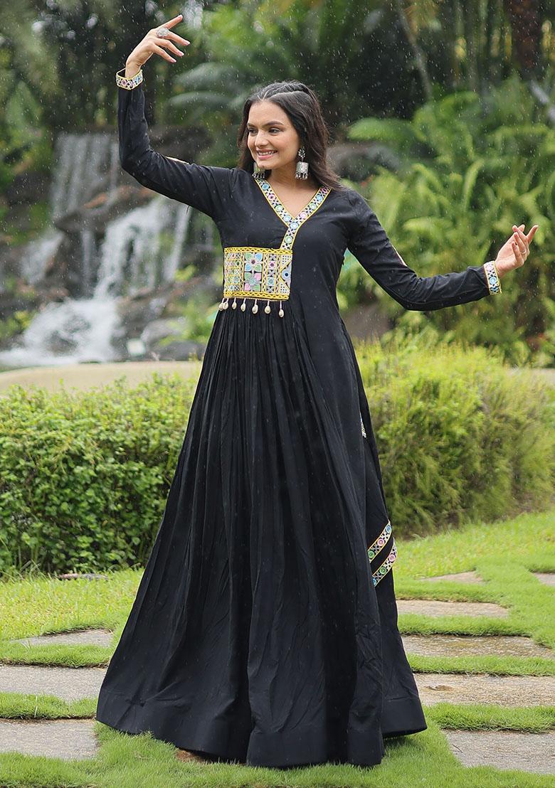 Black Embroidered Rayon Anarkali Set
