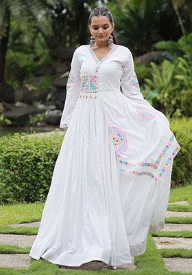White Embroidered Rayon Anarkali Set