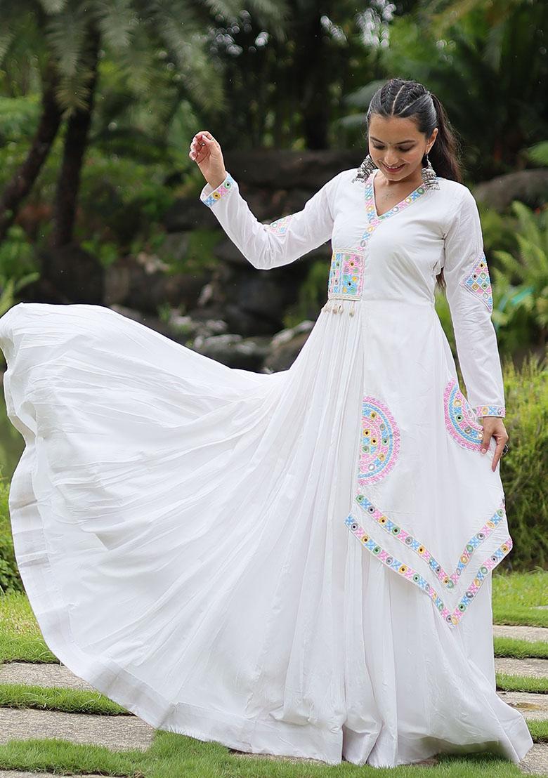 White Embroidered Rayon Anarkali Set