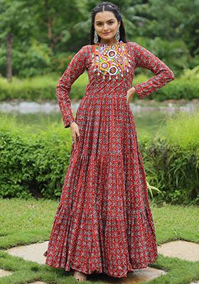 Maroon Printed Cotton Anarkali Set