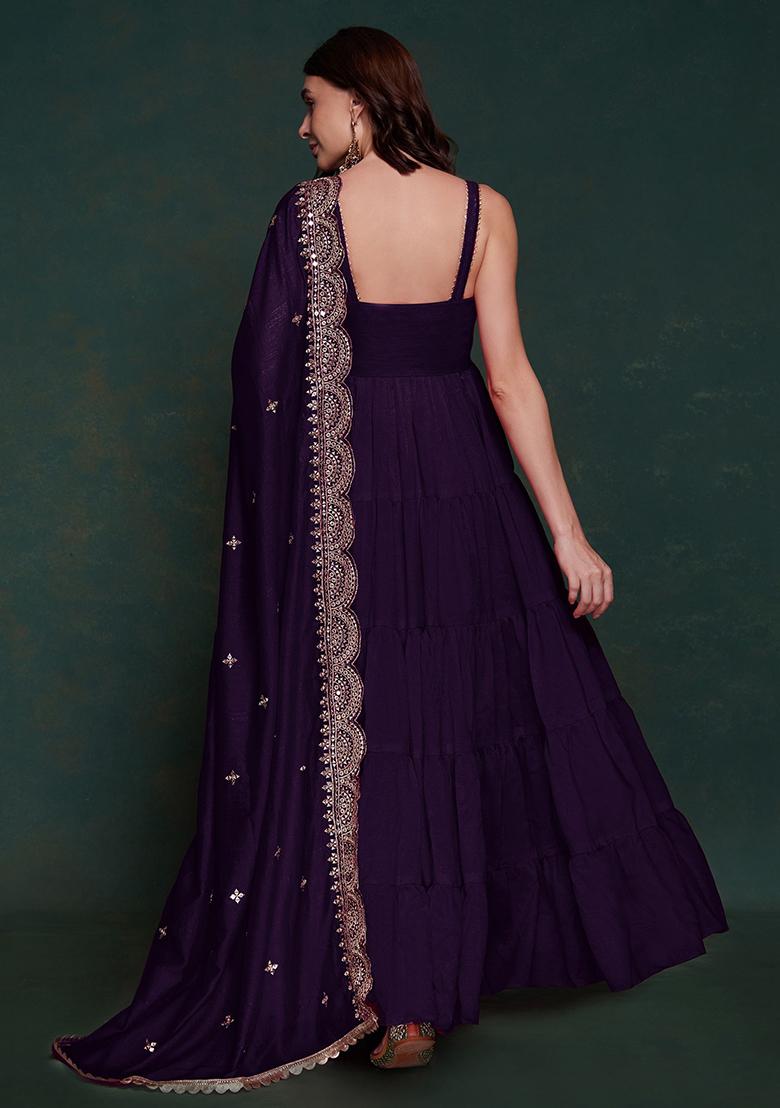 Purple Embroidered Silk Anarkali Set