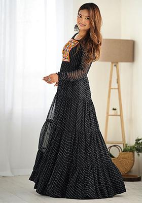 Black Printed Georgette Anarkali Set