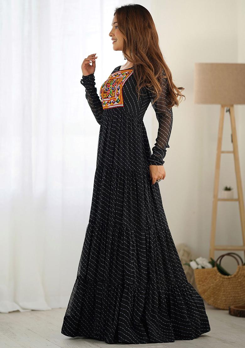 Black Printed Georgette Anarkali Set