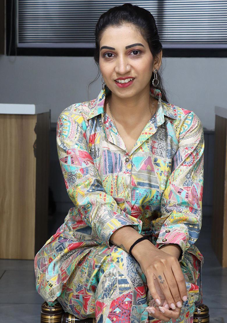 Multicolour Printed Silk Fusion Set