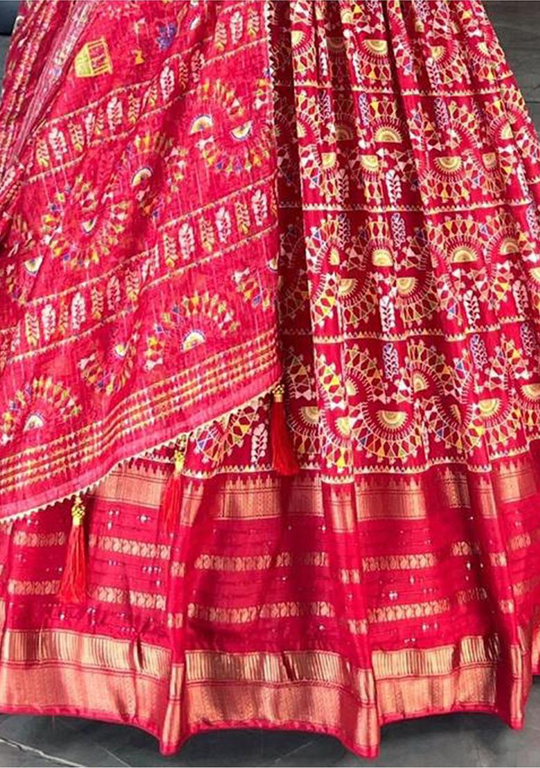 Red Zari Weaving Silk Anarkali Set