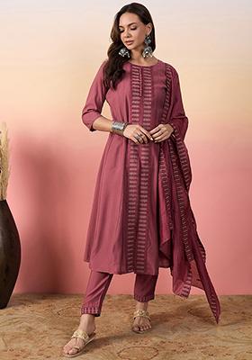 Pink Embroidered Silk Kurta Set