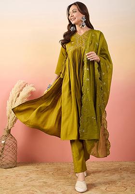 Yellow Embroidered Silk Kurta Set