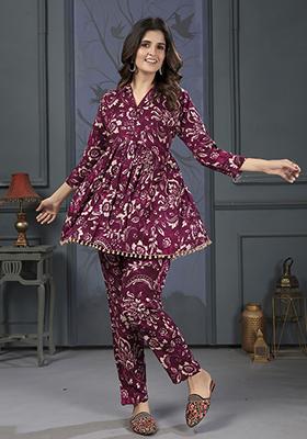 Purple Digital Print Rayon Fusion Set