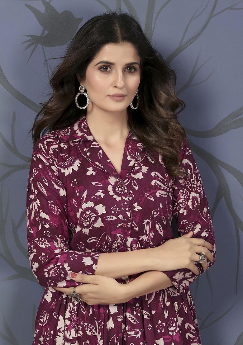 Purple Digital Print Rayon Fusion Set