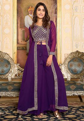 Purple Embroidered Georgette Kurta Set