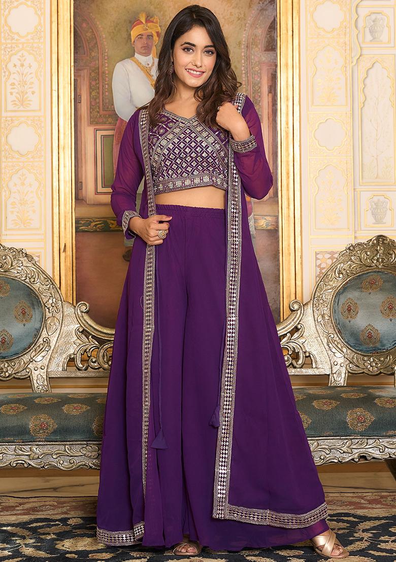 Purple Embroidered Georgette Kurta Set