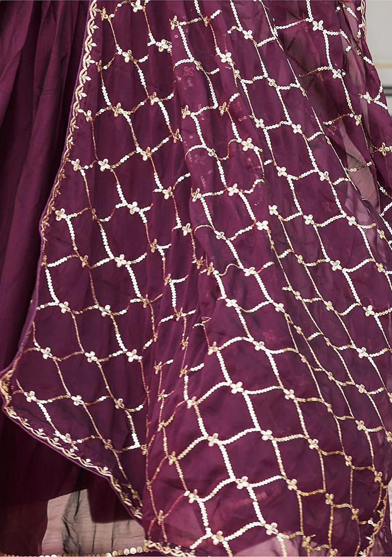 Wine Sequin Embroidered Silk Anarkali Set
