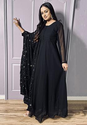 Black Embroidered Georgette Anarkali Set