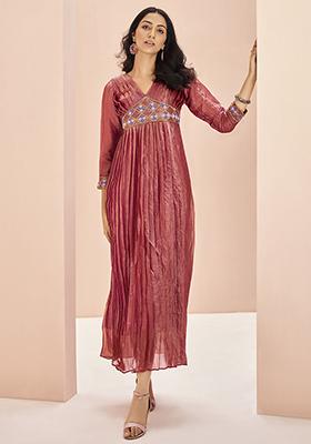 Red Embroidered Organza Dresses