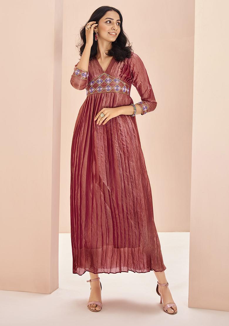 Red Embroidered Organza Dresses