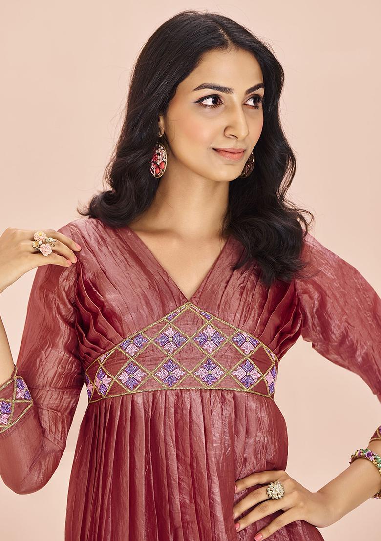 Red Embroidered Organza Dresses