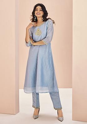 Blue Embroidered Organza Kurta Set