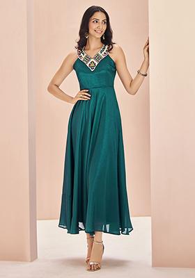 Blue Embroidered Chinon Anarkali Set