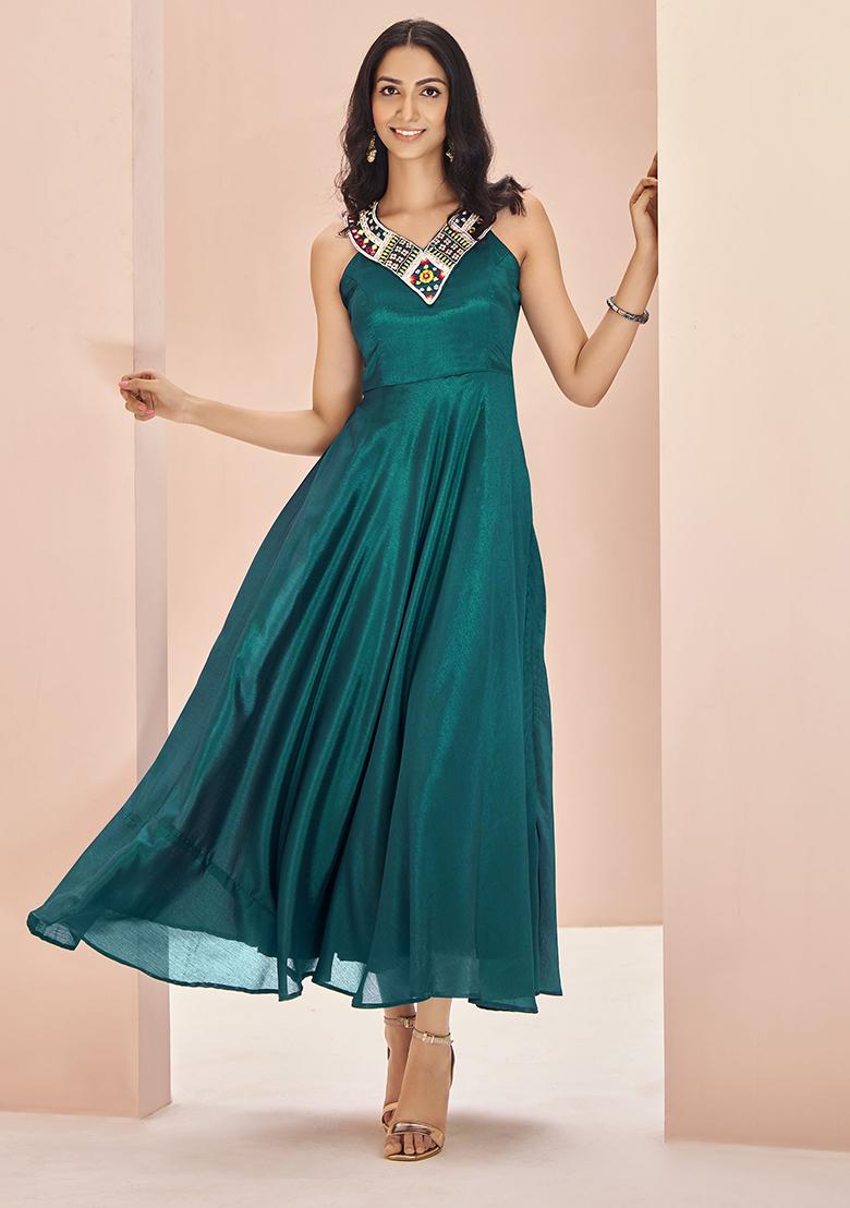 Blue Embroidered Chinon Anarkali Set