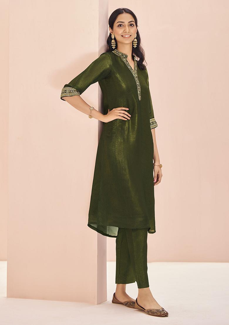 Green Embroidered Organza Kurta Set