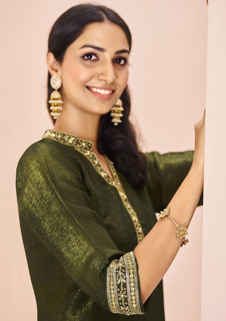 Green Embroidered Organza Kurta Set