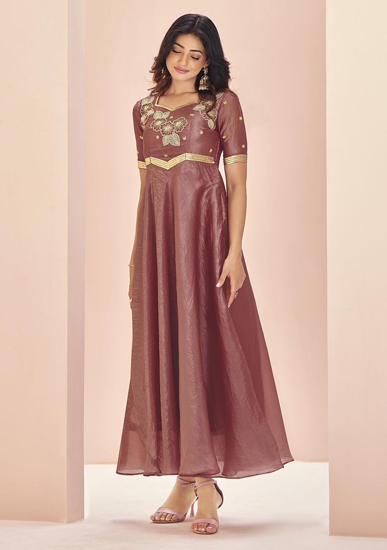 Red Embroidered Organza Anarkali Set