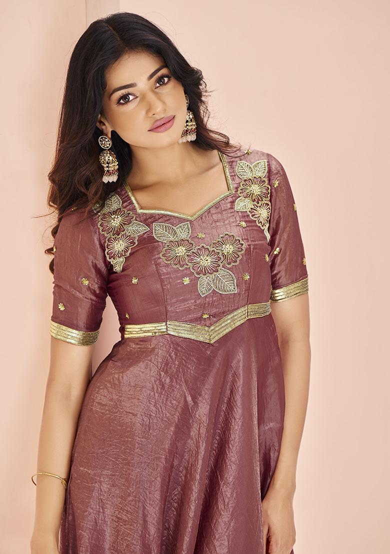 Red Embroidered Organza Anarkali Set