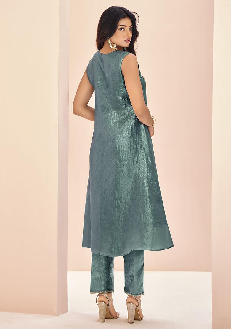 Blue Embroidered Organza Kurta Set