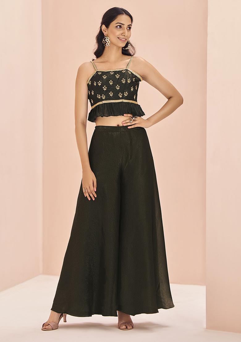 Black Embroidered Art Silk Kurta Set