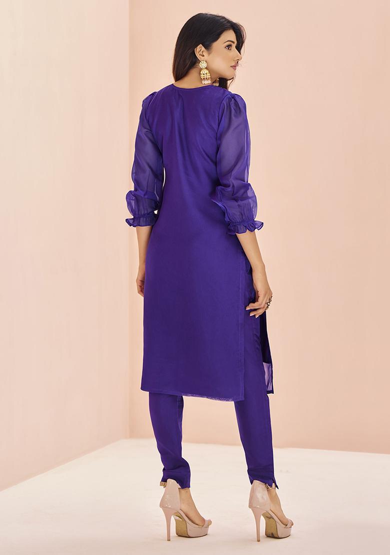Purple Sequin Embroidered Organza Kurta Set