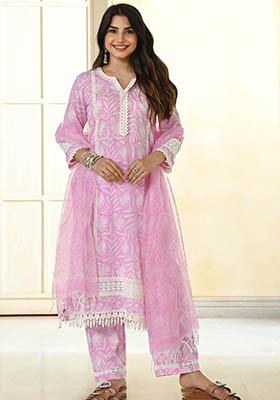 Pink Digital Print Cotton Kurta Set