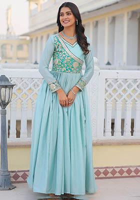 Blue Bandhani Print Chinon Anarkali Set