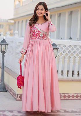 Pink Bandhani Print Chinon Anarkali Set