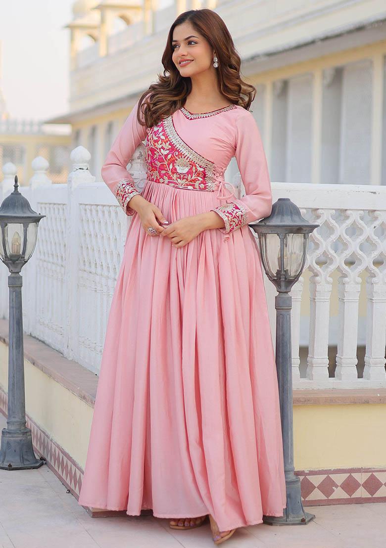 Pink Bandhani Print Chinon Anarkali Set