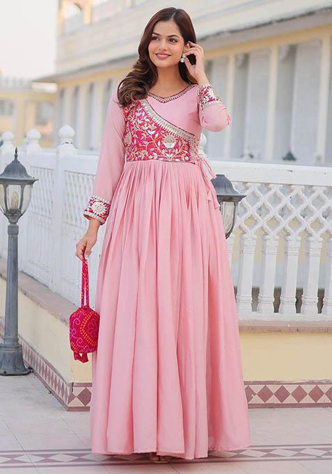 Pink Bandhani Print Chinon Anarkali Set