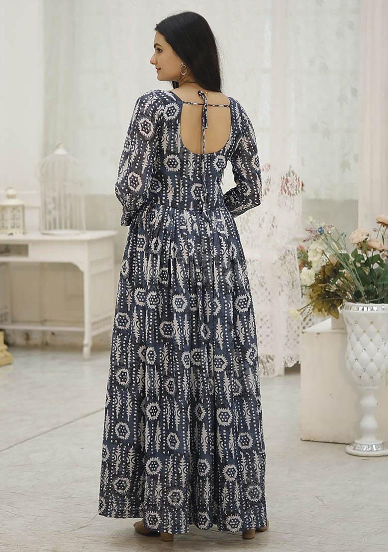 Blue Digital Print Georgette Anarkali Set