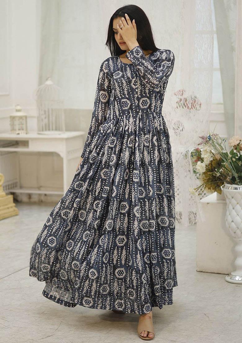 Blue Digital Print Georgette Anarkali Set