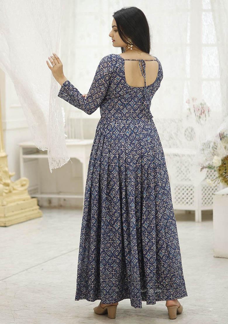 Blue Digital Print Georgette Anarkali Set