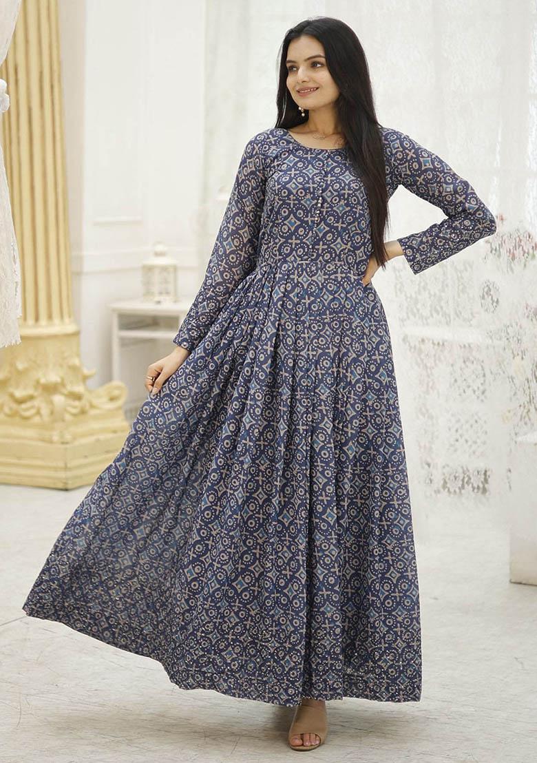 Blue Digital Print Georgette Anarkali Set