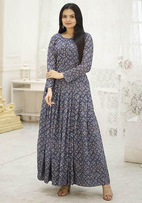 Blue Digital Print Georgette Anarkali Set