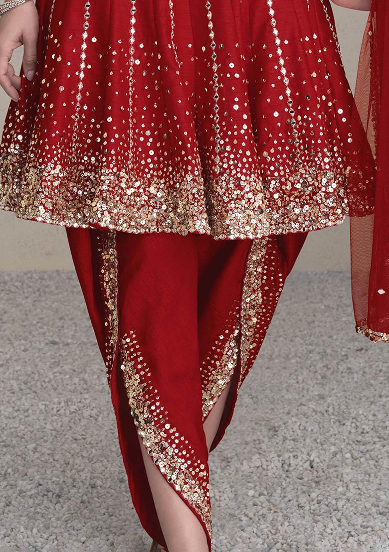 Red Sequin Embroidered Silk Kurta Set