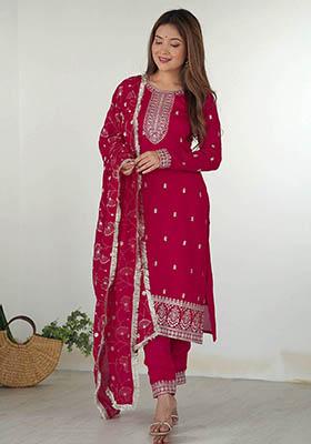 Pink Embroidered Silk Kurta Set