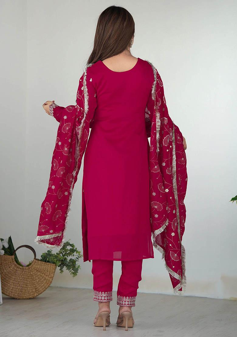 Pink Embroidered Silk Kurta Set