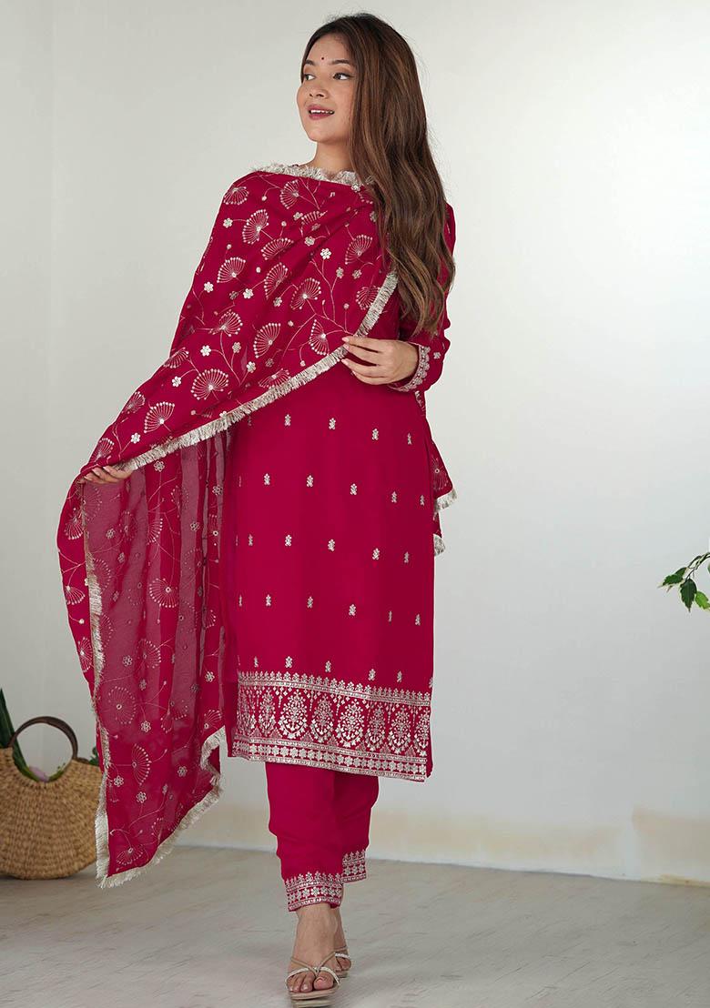 Pink Embroidered Silk Kurta Set