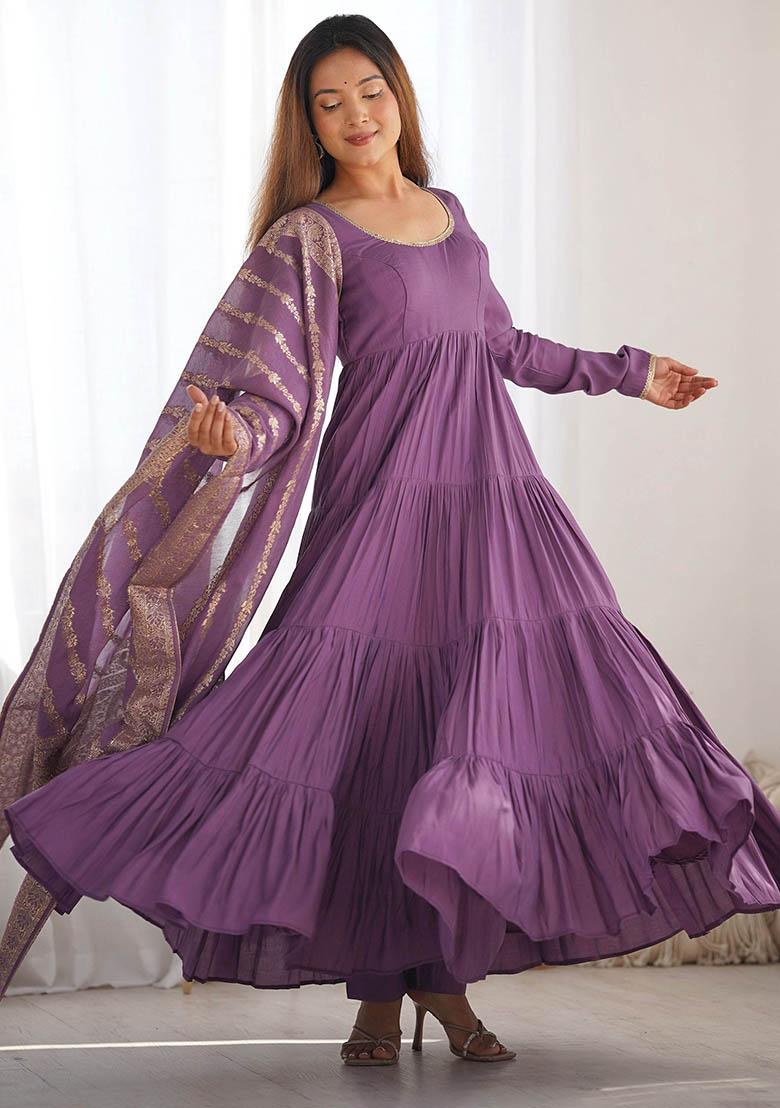 Purple Embroidered Banarasi Silk  Kurta Set