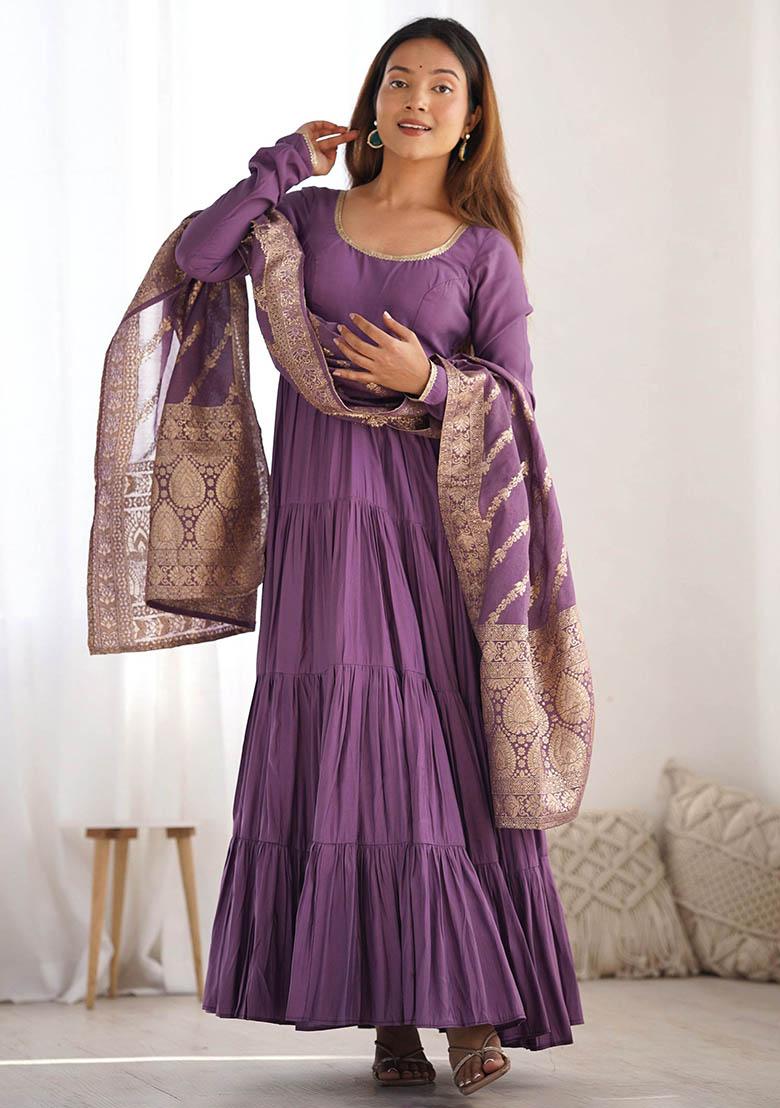 Purple Embroidered Banarasi Silk  Kurta Set